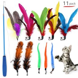 11 PCS Replacement Cat Feather Toy Set; Feather Replacement Head Retractable Cat stick Cat Products