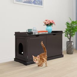 Cat Washroom Bench;  Wood Litter Box Cover with Spacious Inner;  Ventilated Holes;  Removable Partition;  Easy Access (Color: Chocolate Brown)